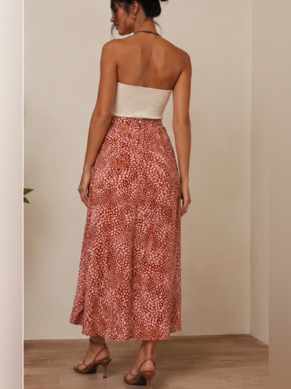 Anthropologie Brown & Pink Animal Print Wrap Midi Skirt Size 10 - Picture 2 of 7
